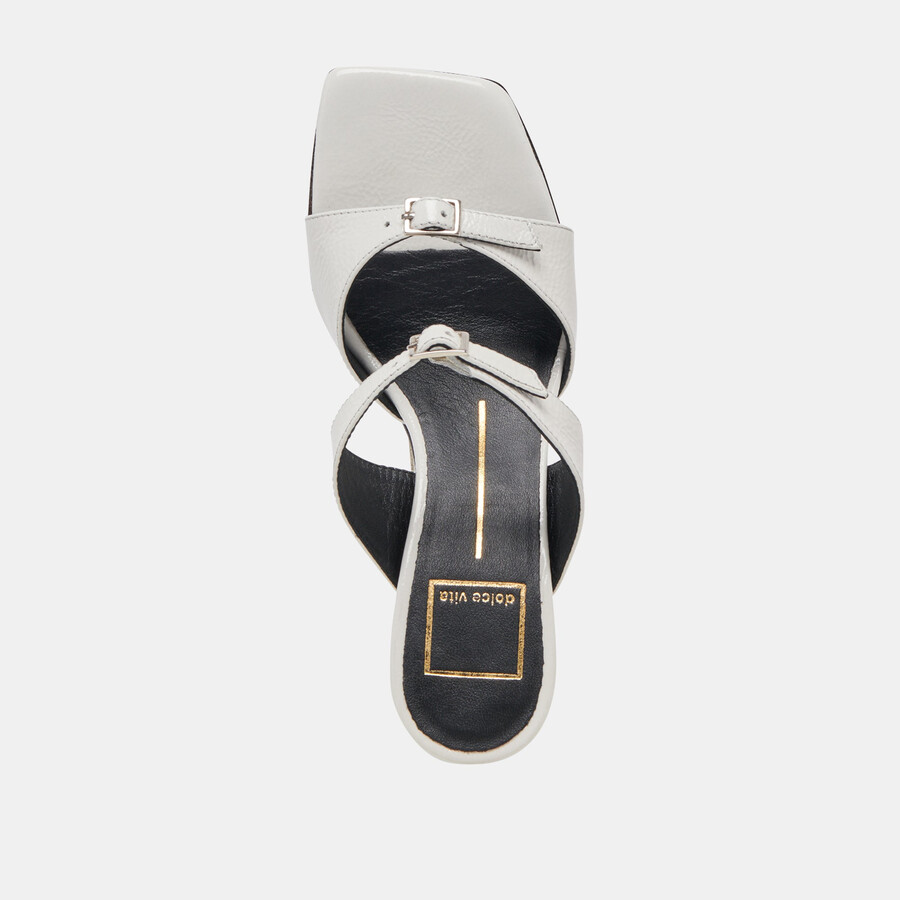 shane heels off white crinkle patent