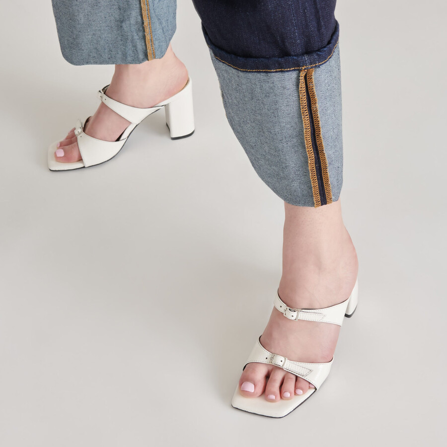 shane heels off white crinkle patent