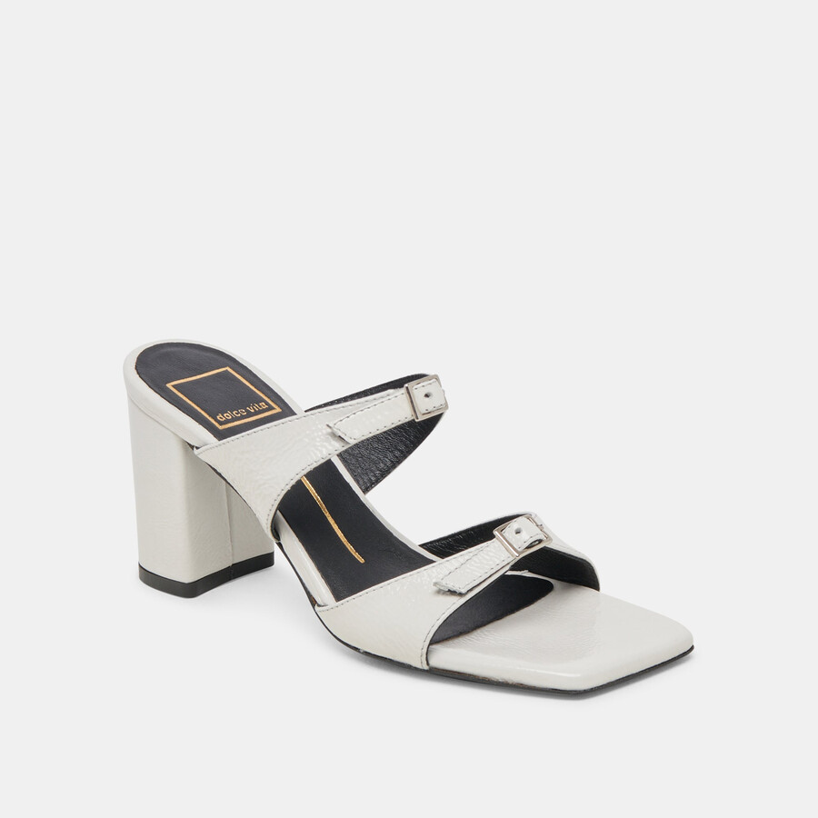 shane heels off white crinkle patent