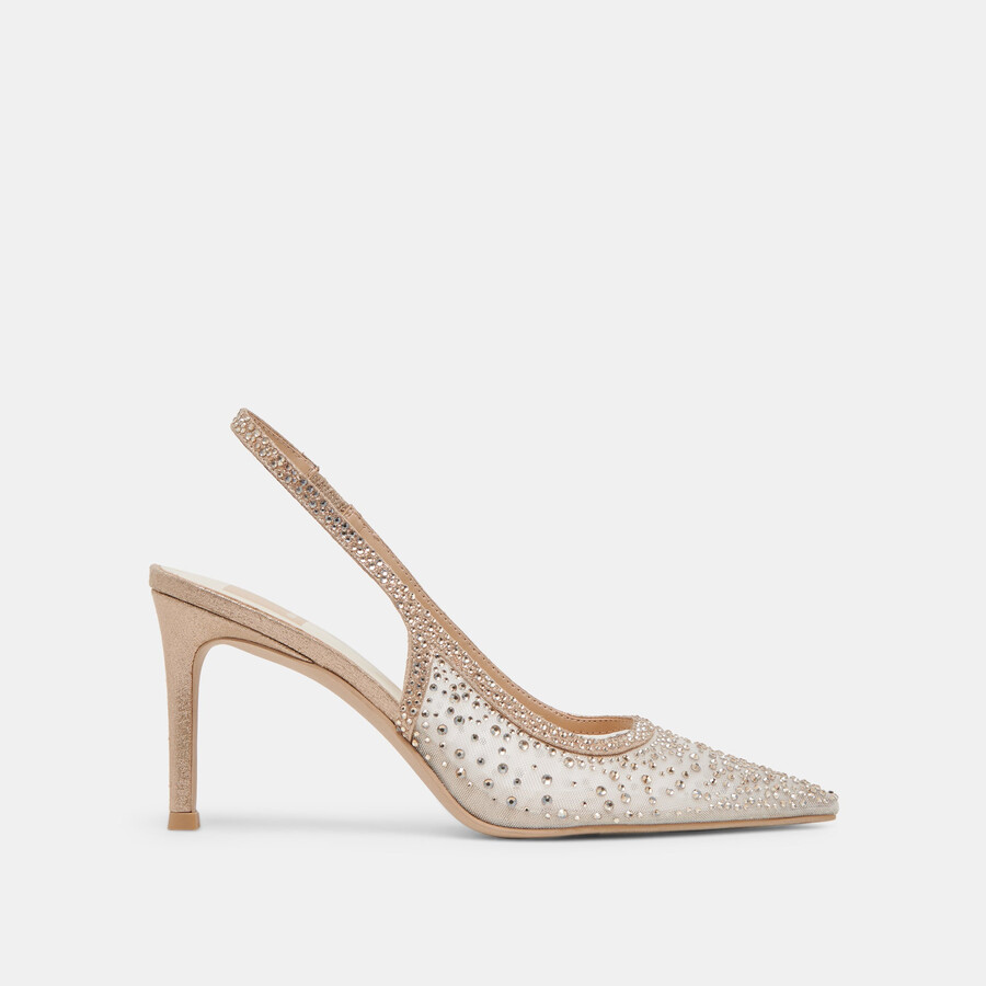kaye crystal heels gold mesh