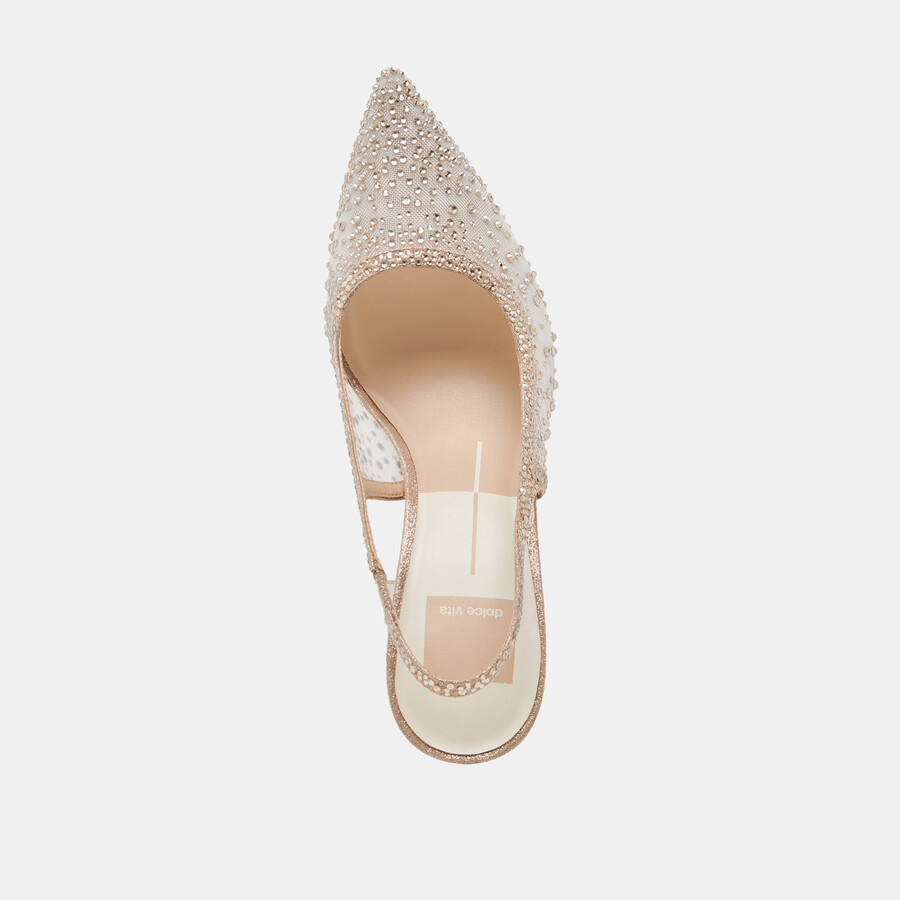 kaye crystal heels gold mesh