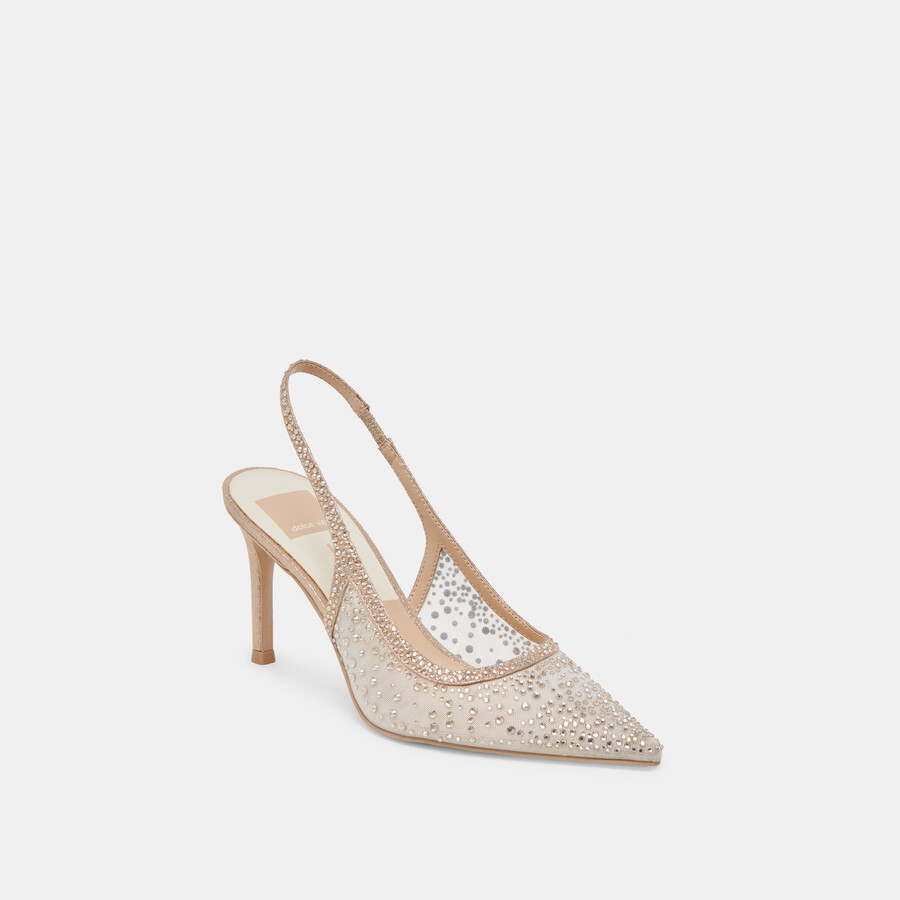 kaye crystal heels gold mesh