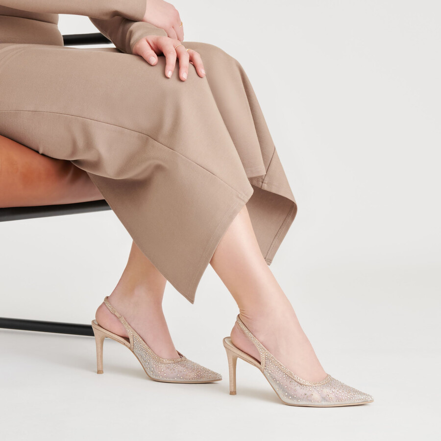 kaye crystal heels gold mesh