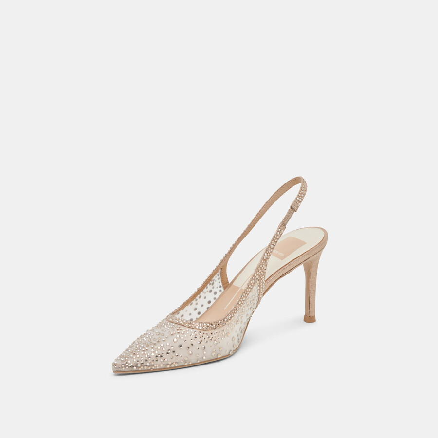 kaye crystal heels gold mesh