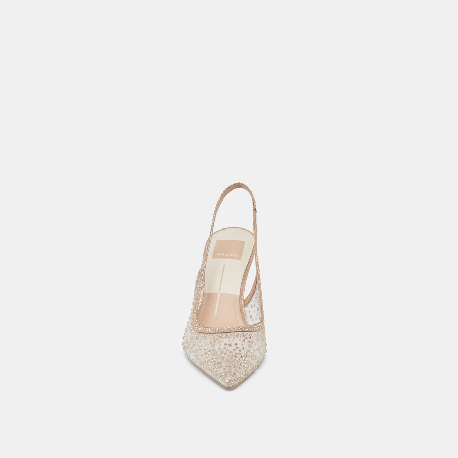 kaye crystal heels gold mesh