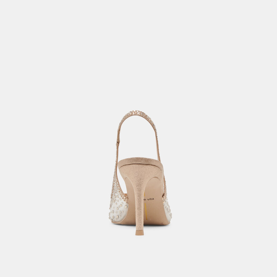 kaye crystal heels gold mesh