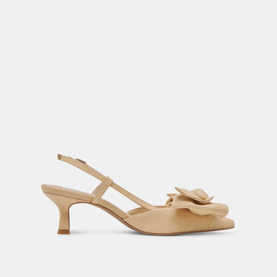 odela bow heels natural woven raffia