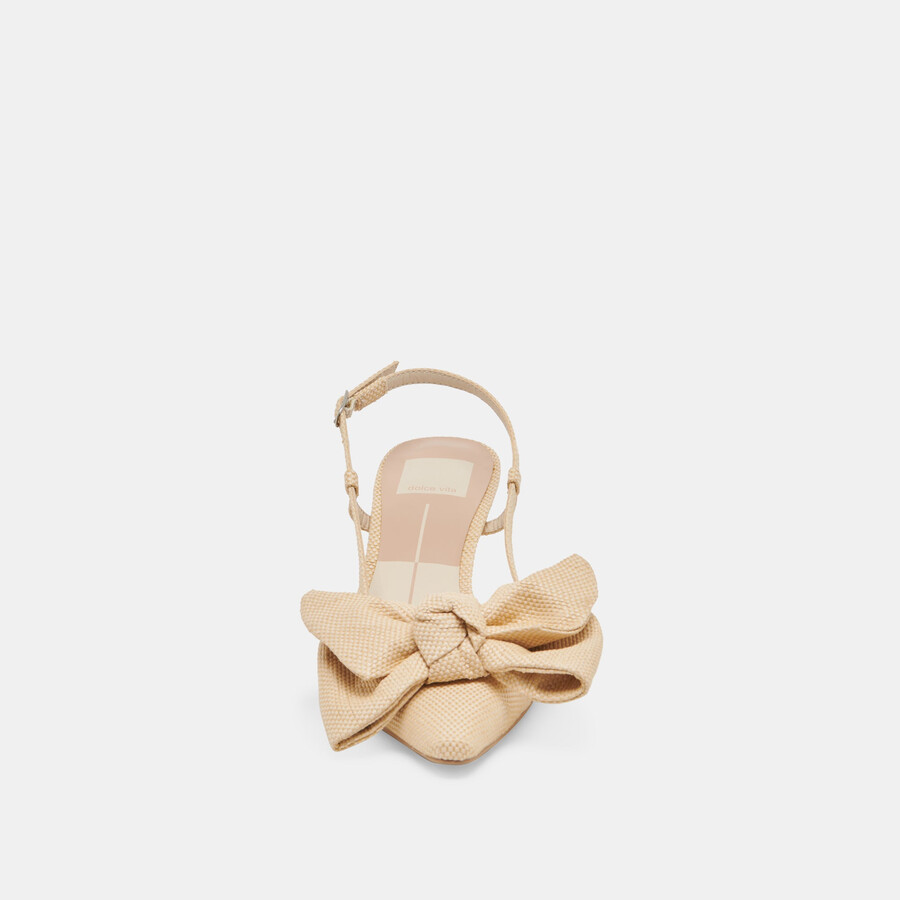 odela bow heels natural woven raffia