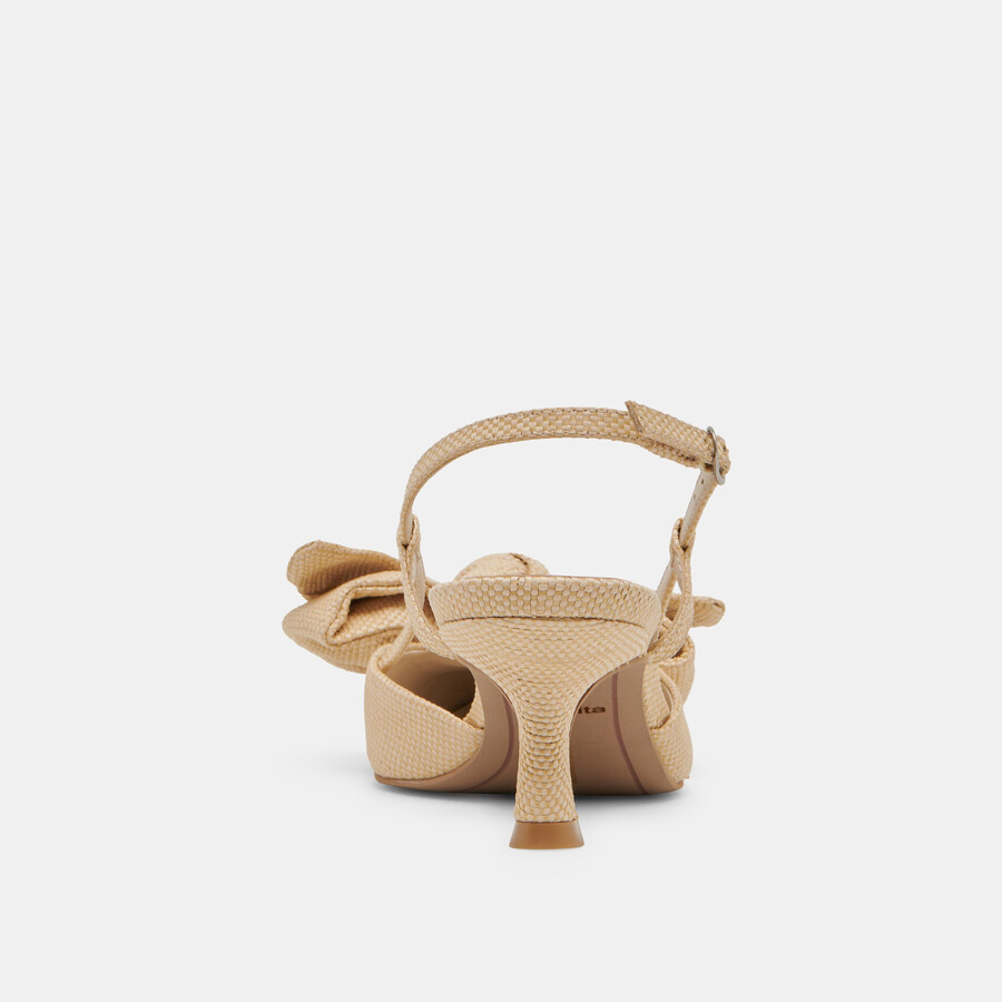 odela bow heels natural woven raffia