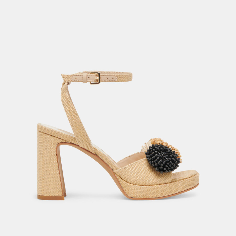 olivea heels black natural raffia