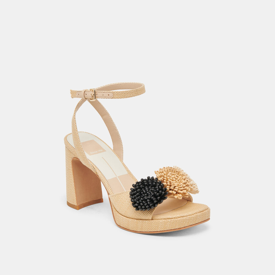 olivea heels black natural raffia