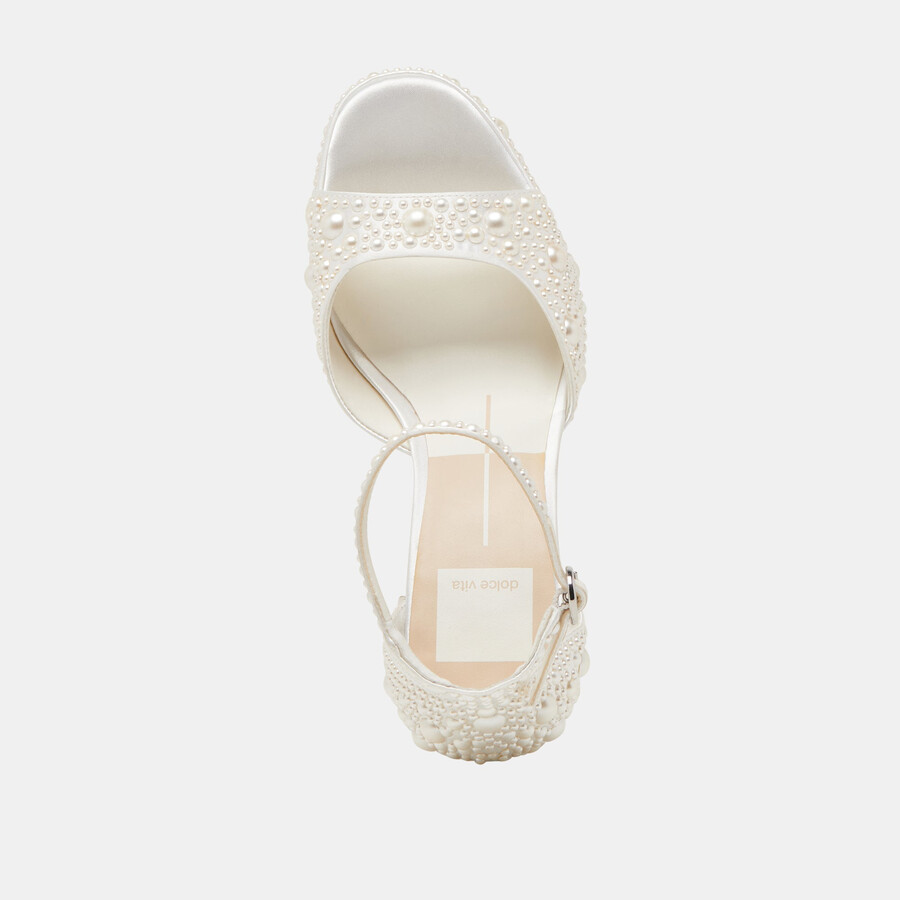 pandro pearl heels true white satin