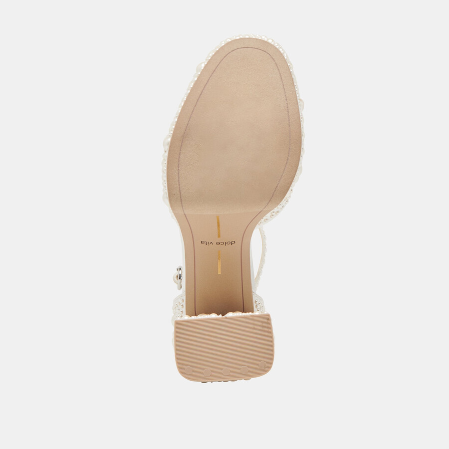 pandro pearl heels true white satin