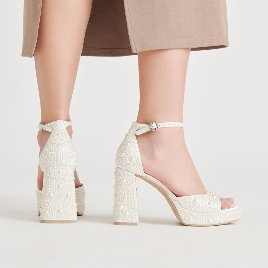 pandro pearl heels true white satin