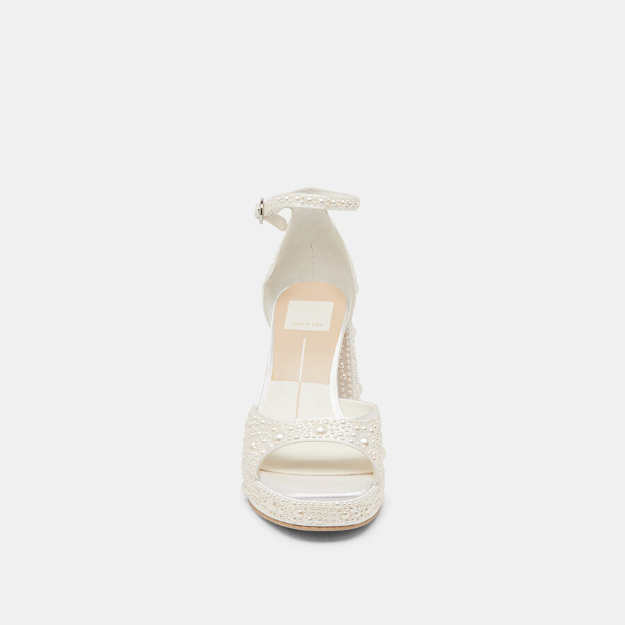 pandro pearl heels true white satin