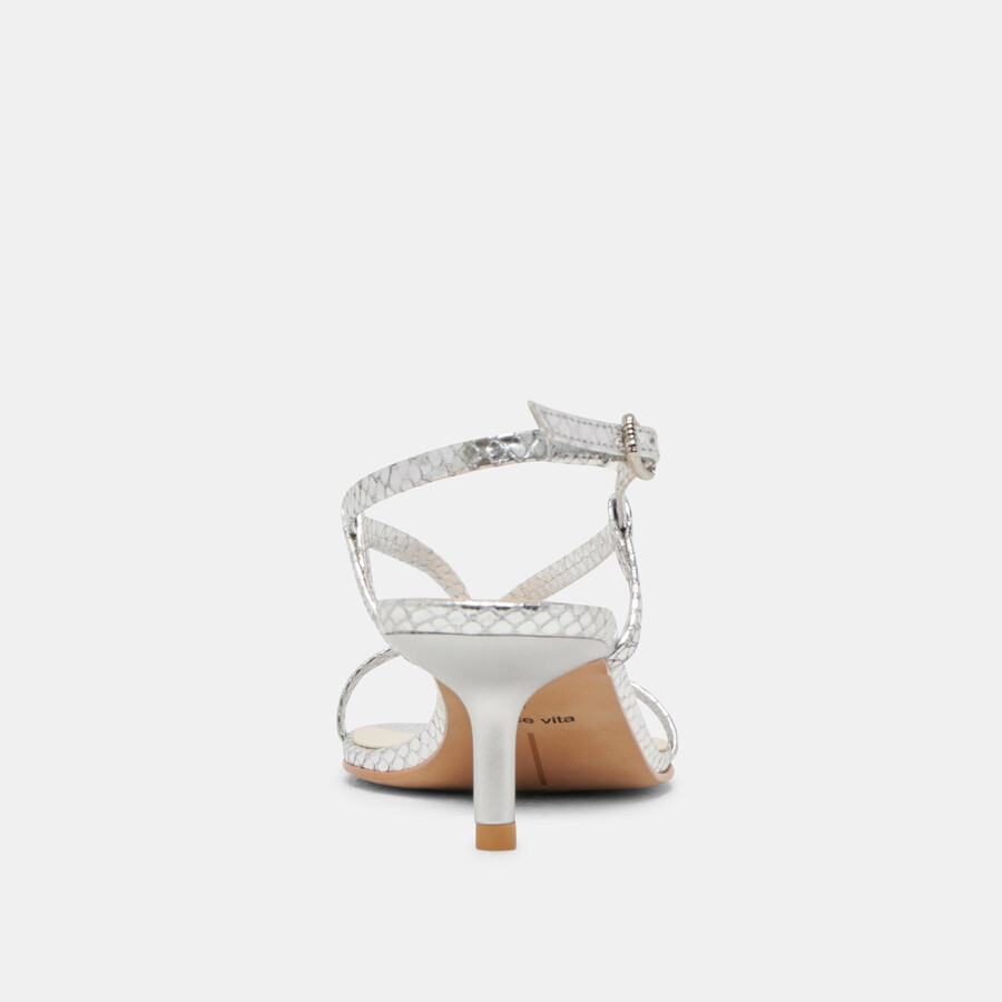 laury heels silver embossed leather
