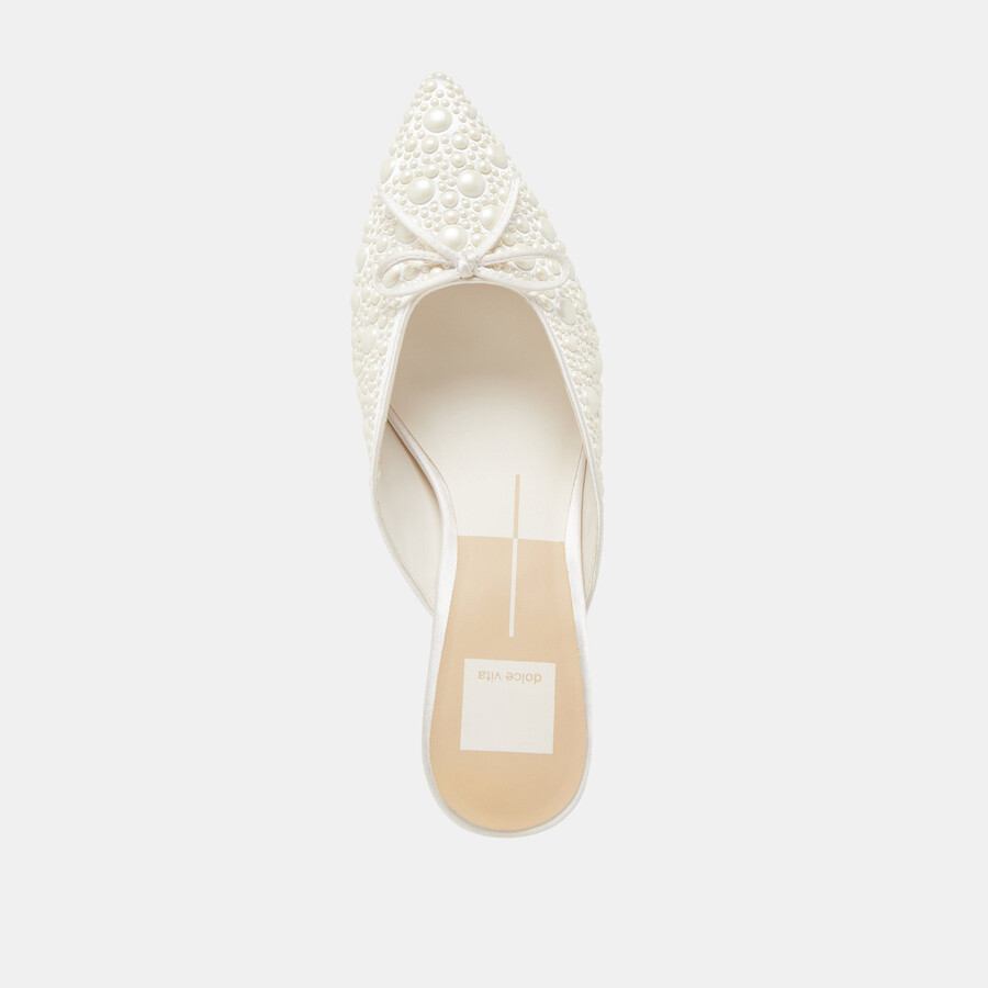 claytn pearl heels true white satin