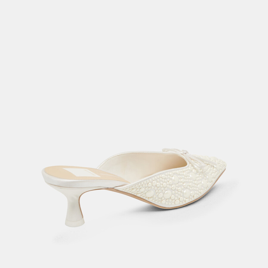 claytn pearl heels true white satin
