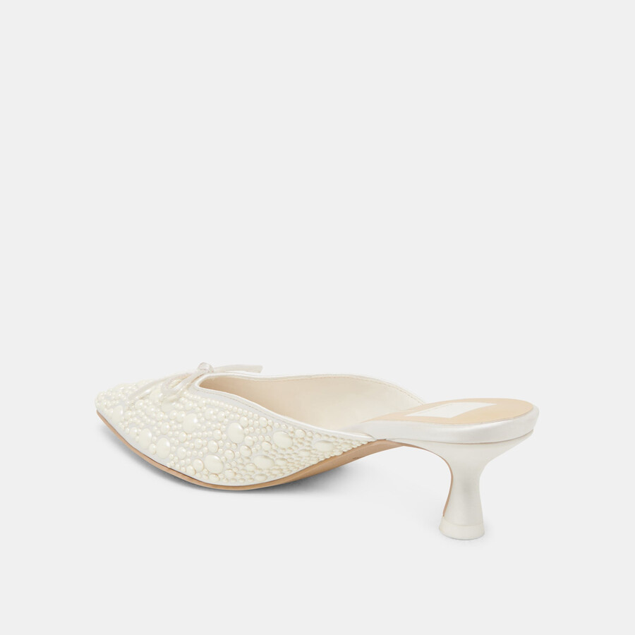 claytn pearl heels true white satin