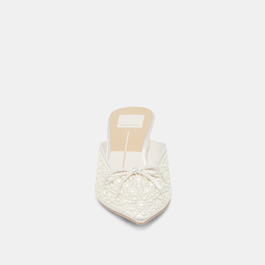 claytn pearl heels true white satin