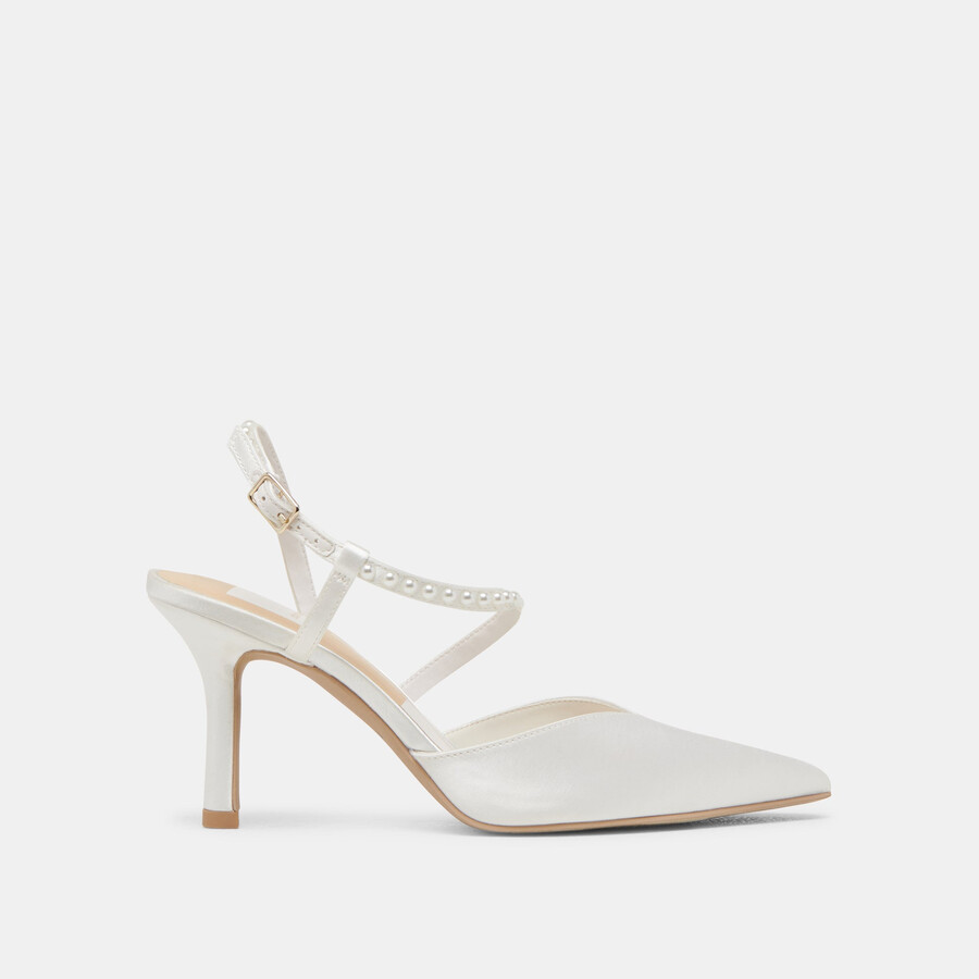 kamra pearl heels true white satin