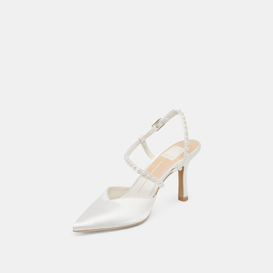kamra pearl heels true white satin