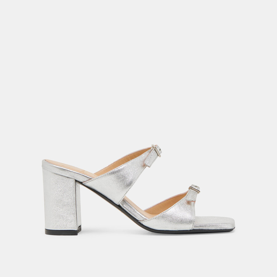 shane heels silver metallic leather