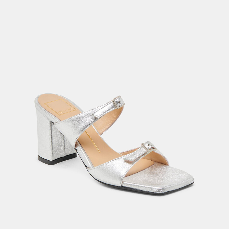shane heels silver metallic leather