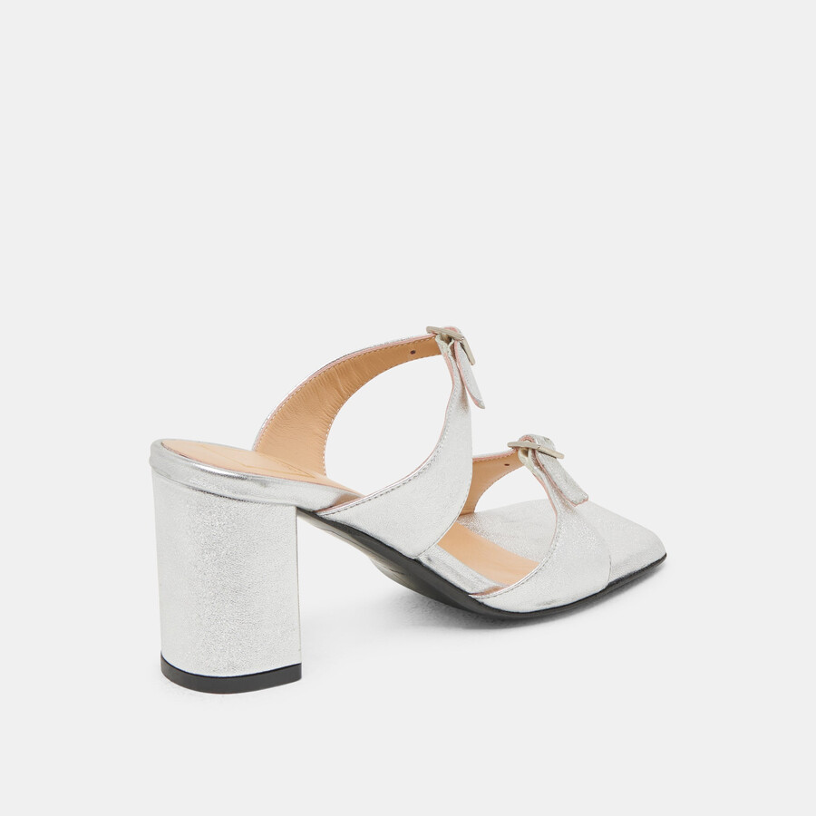 shane heels silver metallic leather