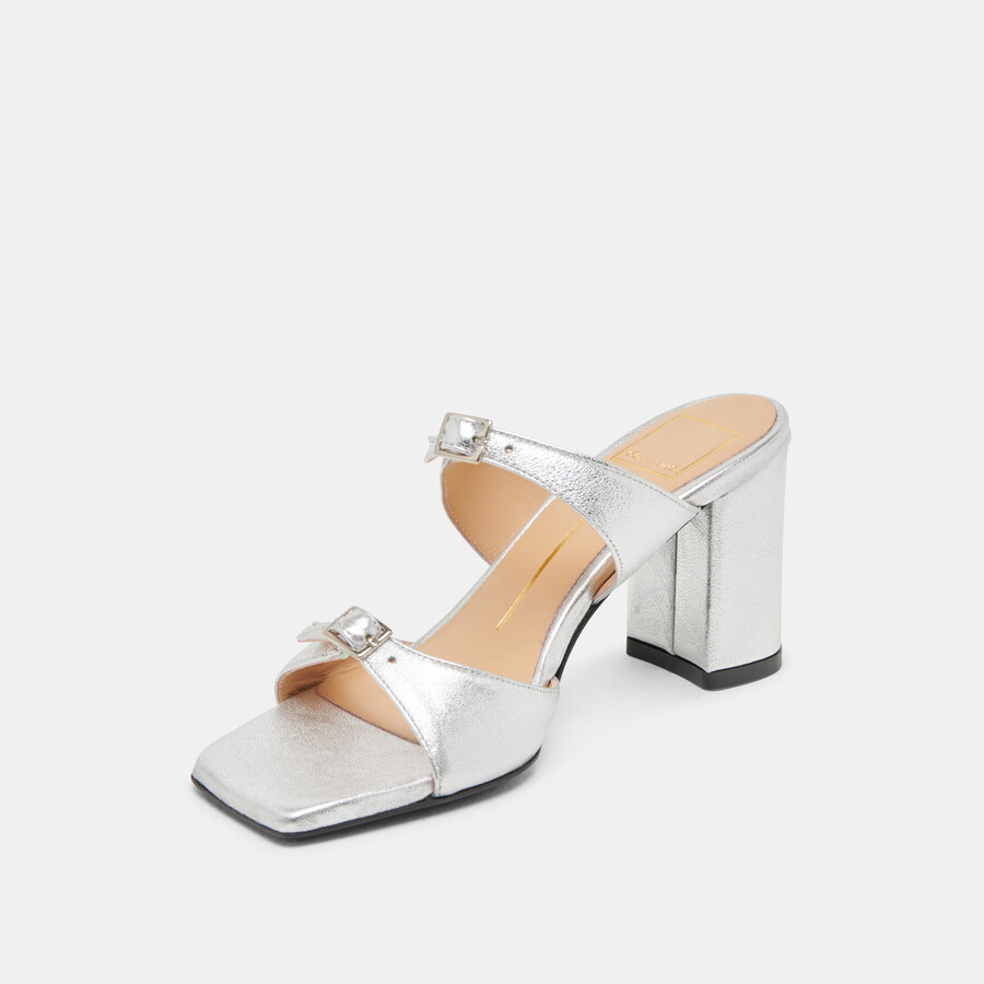 shane heels silver metallic leather