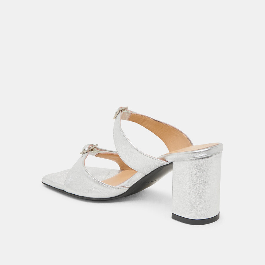 shane heels silver metallic leather