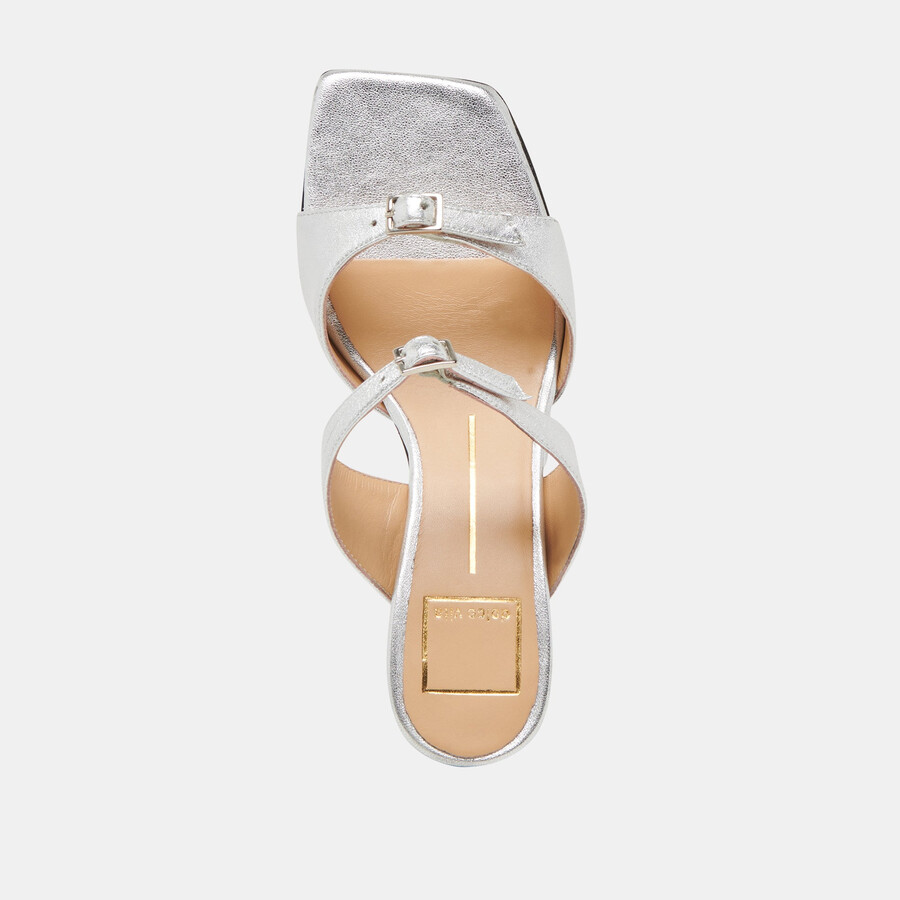 shane heels silver metallic leather