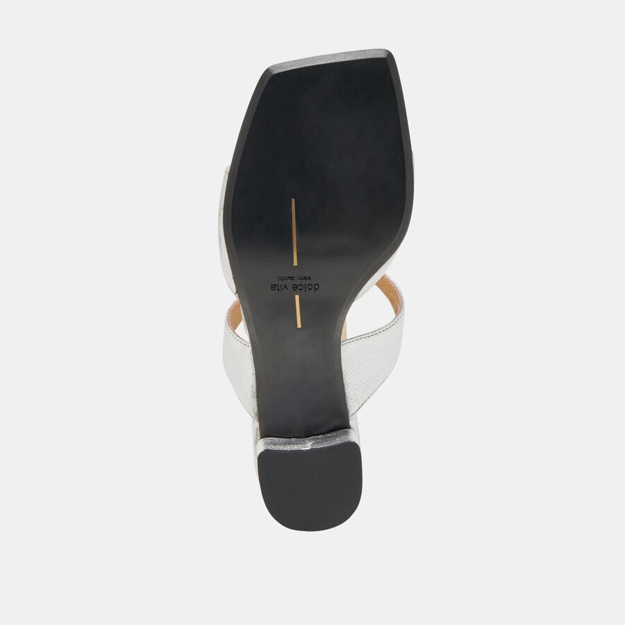 shane heels silver metallic leather