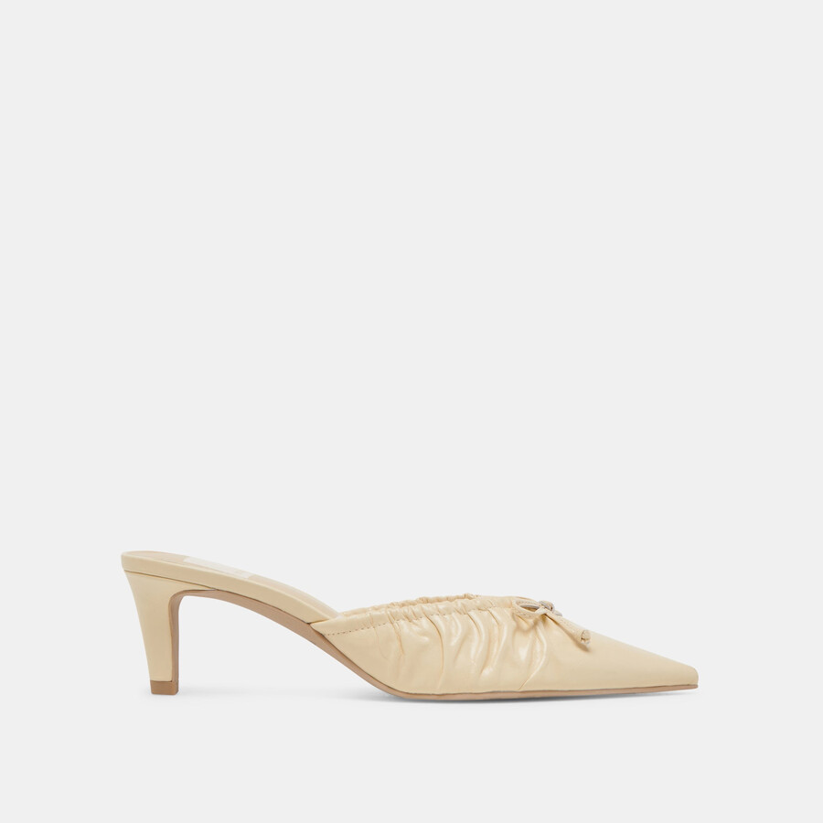 kairi mid heels light yellow crinkle patent