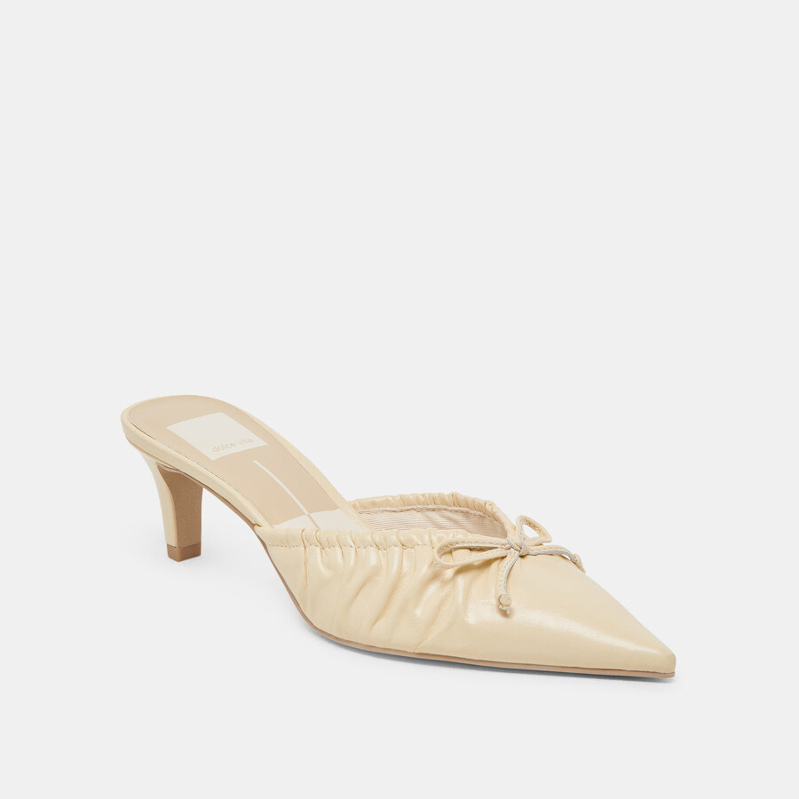 kairi mid heels light yellow crinkle patent