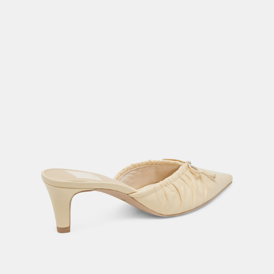kairi mid heels light yellow crinkle patent