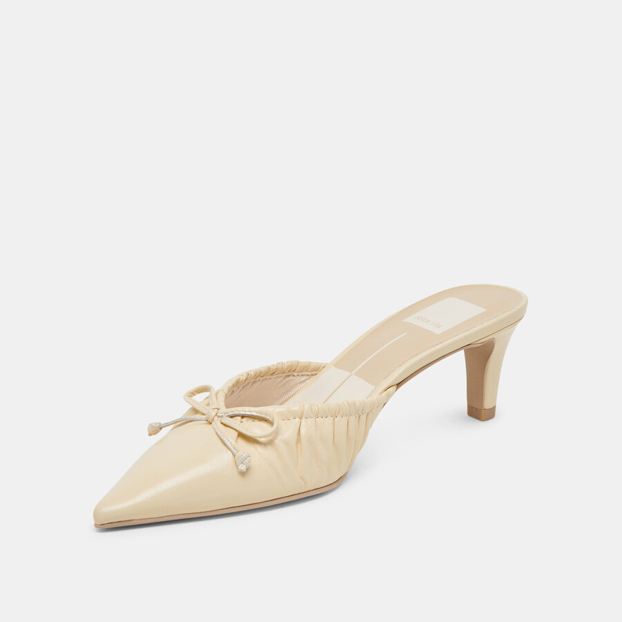 kairi mid heels light yellow crinkle patent
