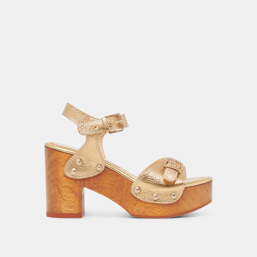 yandy heels gold leather