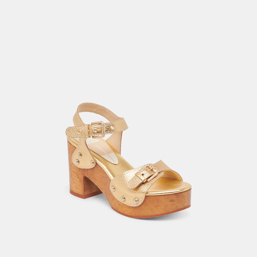 yandy heels gold leather