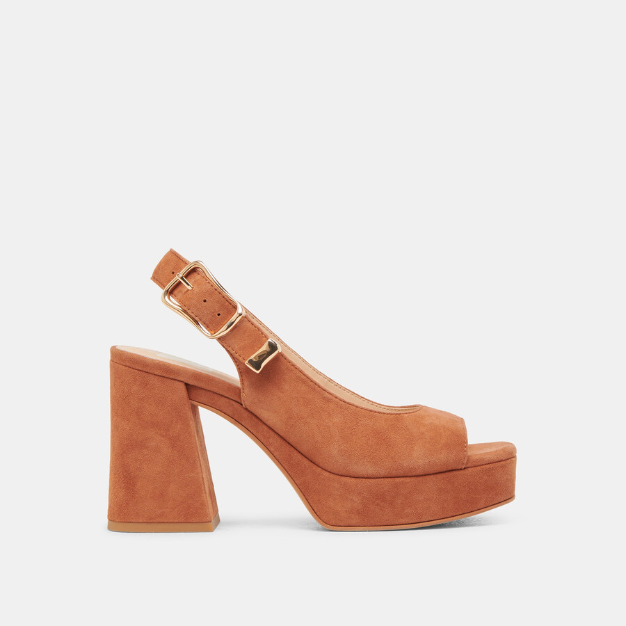 flores heels caramel suede