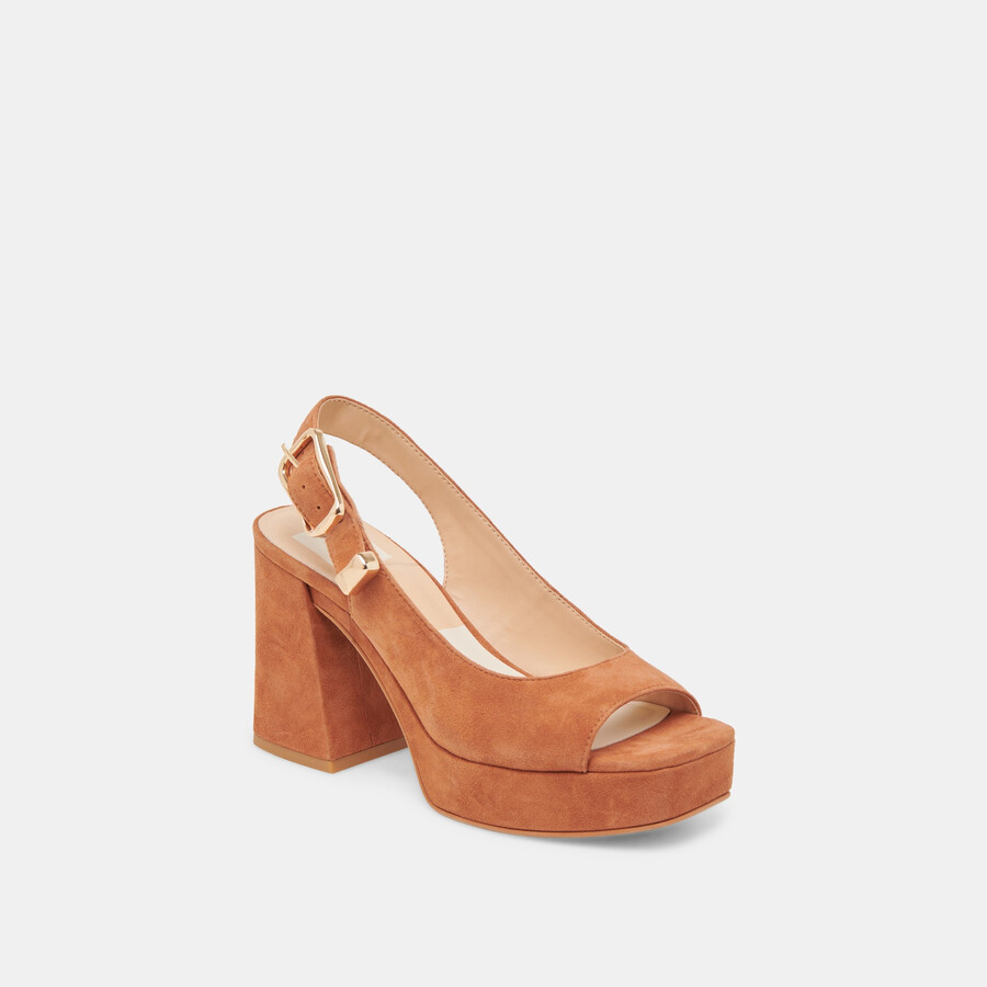 flores heels caramel suede