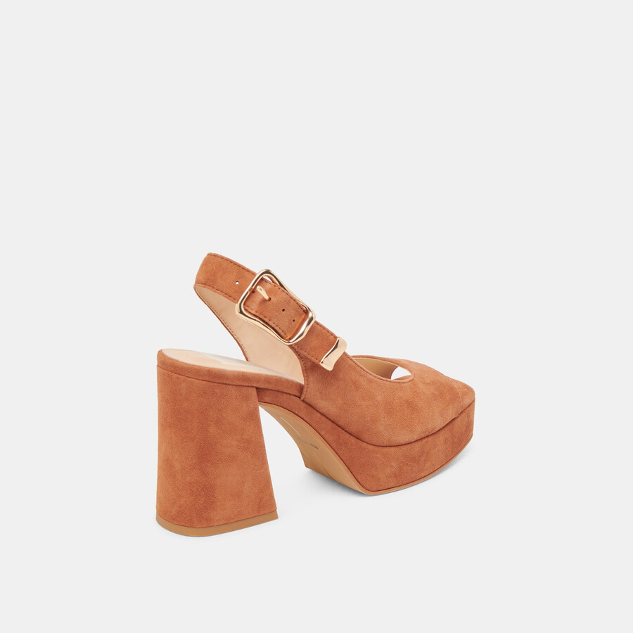 flores heels caramel suede