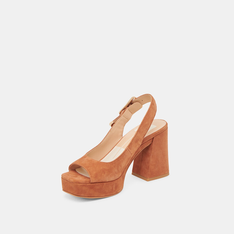 flores heels caramel suede