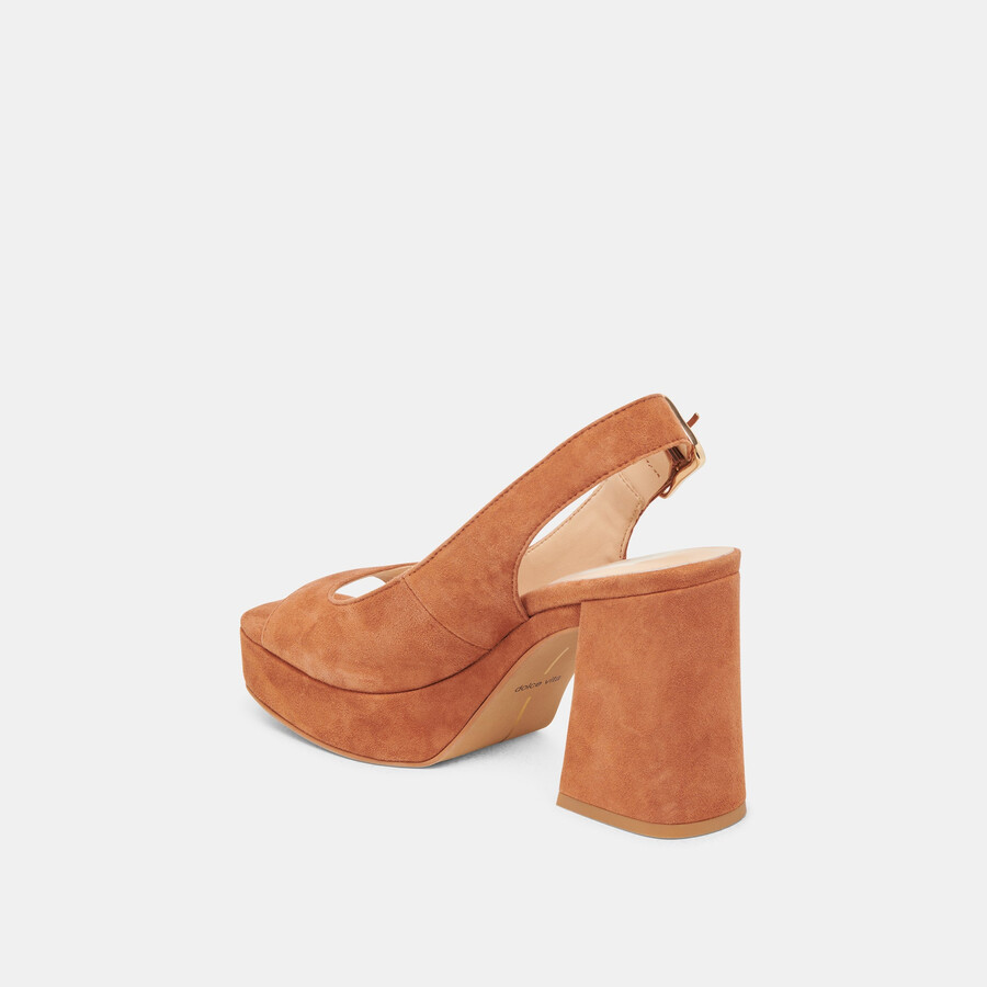 flores heels caramel suede