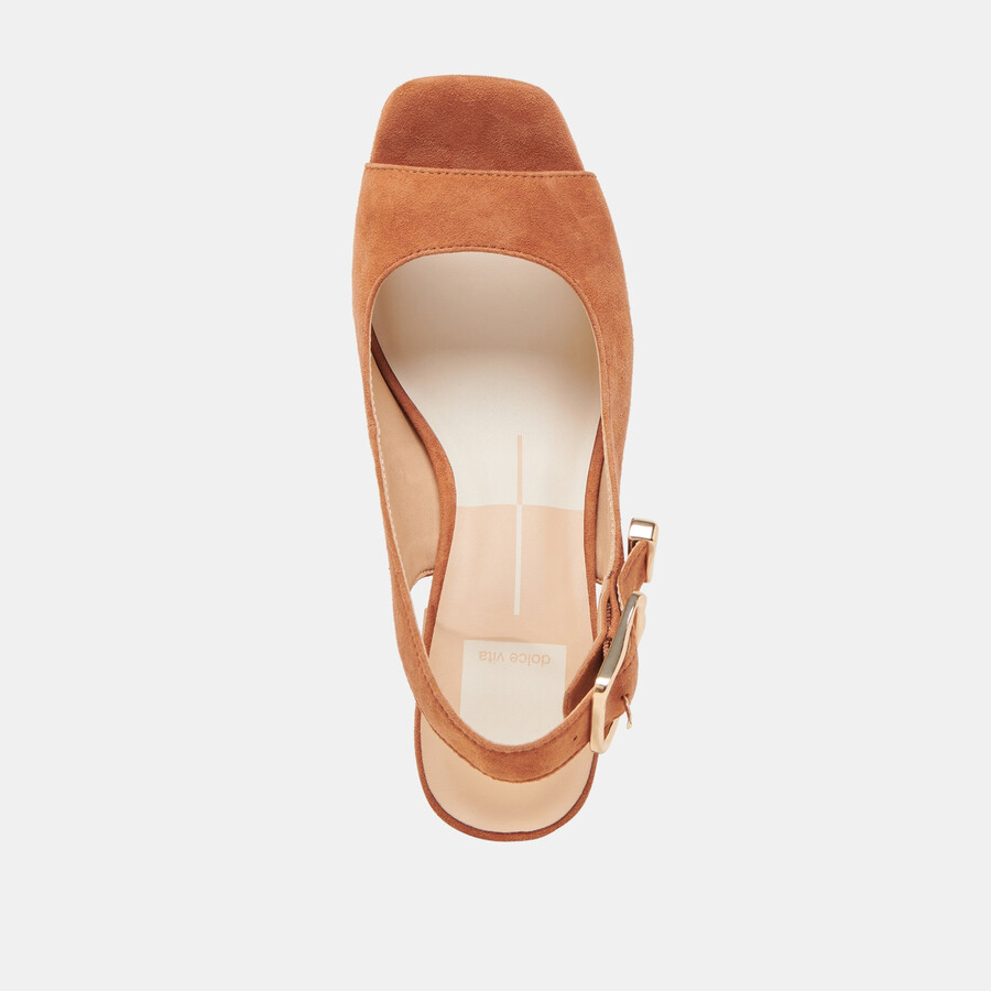 flores heels caramel suede
