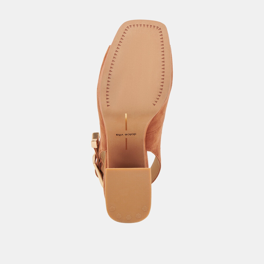 flores heels caramel suede