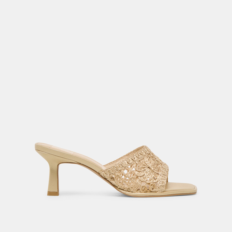 maylah heels light gold macrame