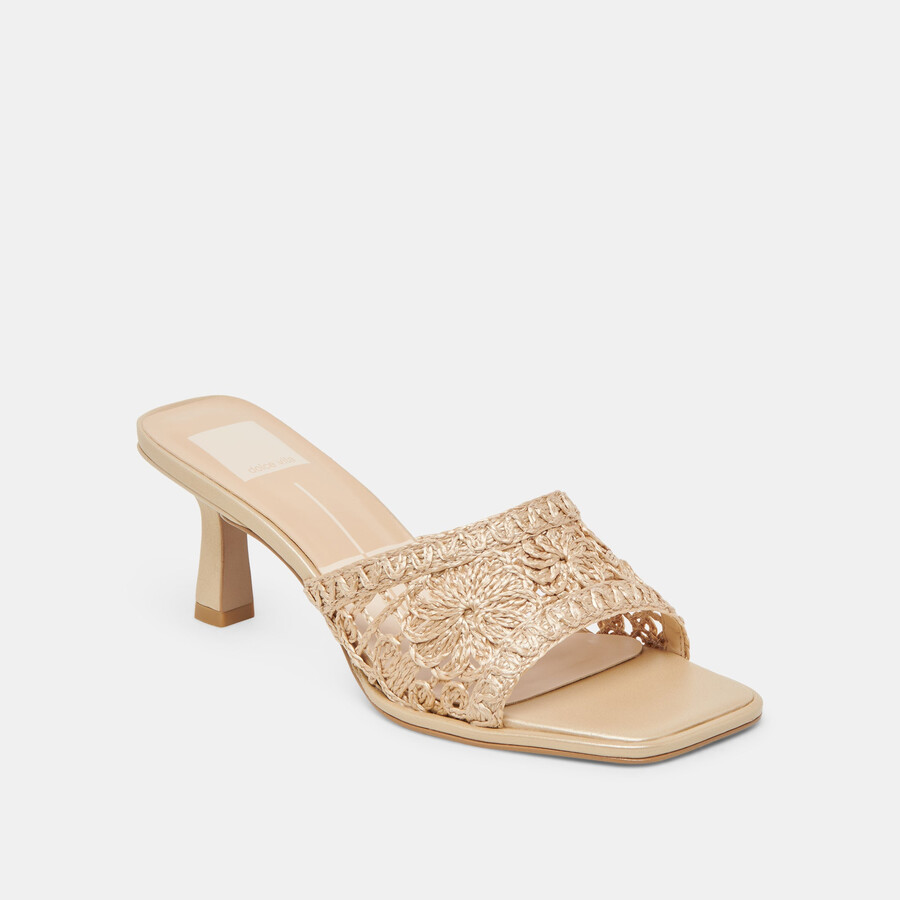 maylah heels light gold macrame