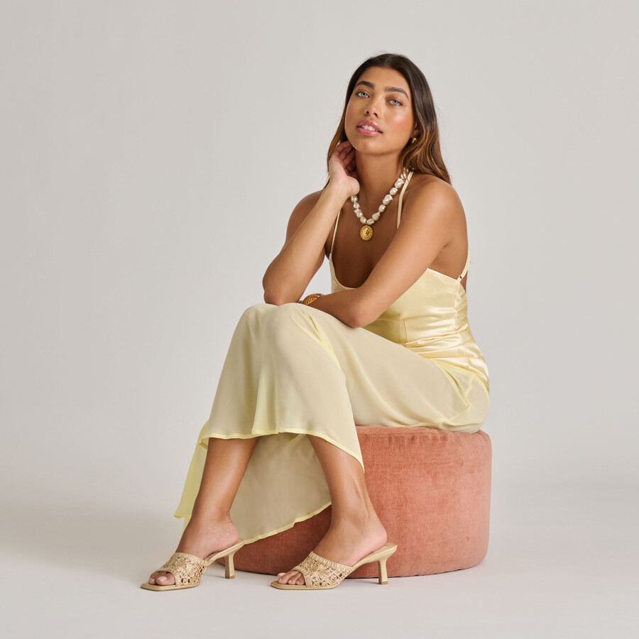 maylah heels light gold macrame