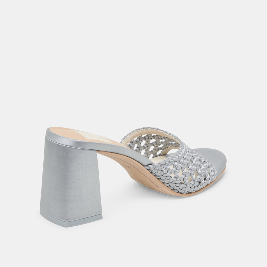 margoe heels light blue woven satin
